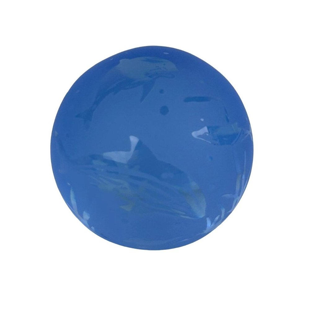 Vintage Blue Frosted Glass Dolphin Sphere Paperweight Sea Life Ocean Home Office